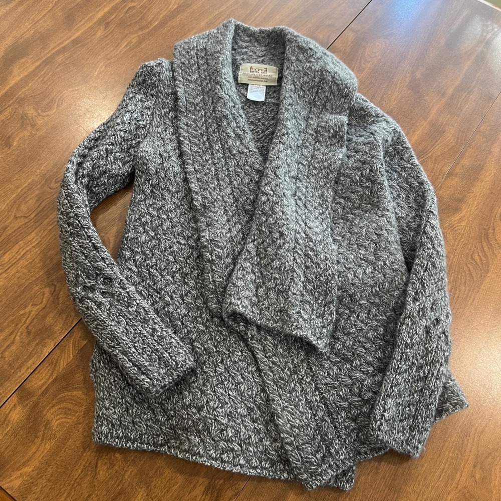 Aran Sweater Market Grey Virgin Wool Open Front Draped Cardigan Made in Ireland
